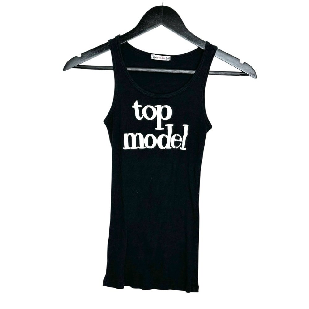 Hannah “Top Model” Black Ribbed Graphic Tank Y2K See Measurements (Likely XS)